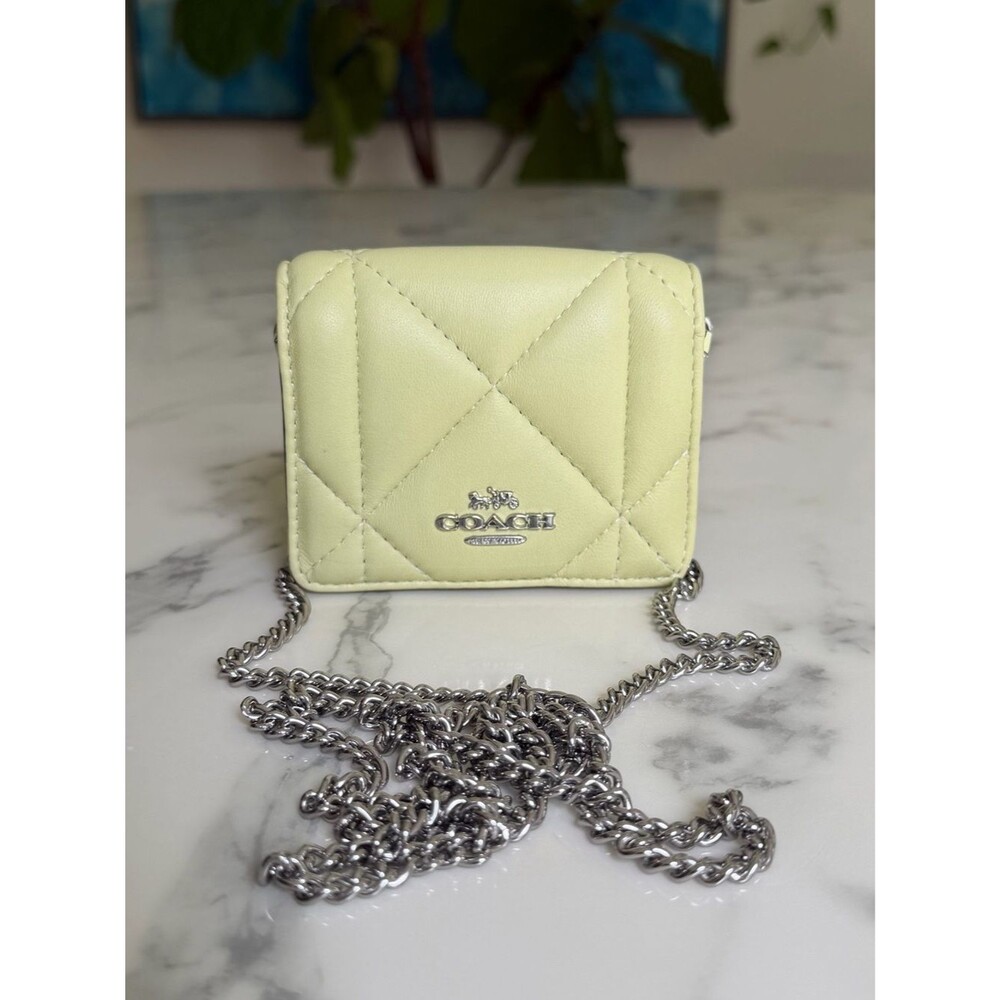 Coach Mini Wallet On A Chain With Puffy Diamond Quilting Pale Lime Green CJ528